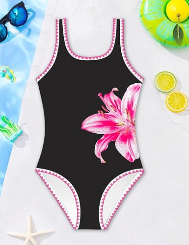 Image of Qaoerde Girls Swimsuit One Piece Swimsuits Solid Color Bathing Suit Colorful Contrast Trim Adjustable Straps Swimwear 9-16Y