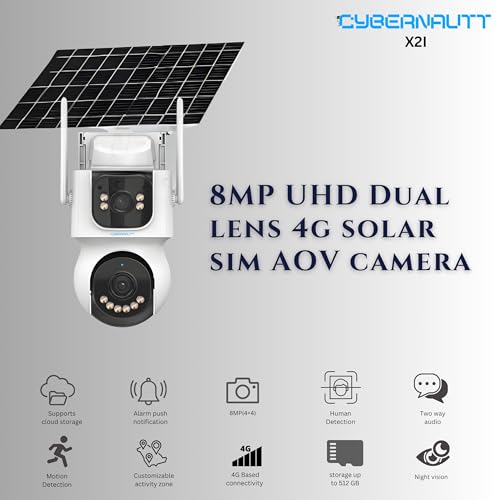 Image of XUGA-Cybernautt Series X2I 8MP PTZ Dual Solar 4G Sim Outdoor CCTV Camera | Color Night Vision | Motion Detection | Water Proof | 10X Zoom | Use Air-tel 4G Sim