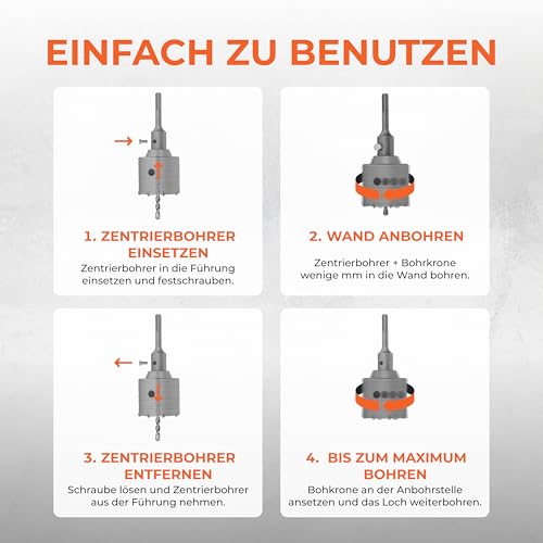 BAUBECK Bohrkrone 68mm SDS Plus für Beton & Stein M22 Dosenbohrer 68mm Mauerwerk SDS-Plus Kernlochbohrer 68 Steckdosenbohrer Kronenbohrer Dosensenker SSD Steckdosen Bohrkrone Hohlbohrkrone Kernbohrer