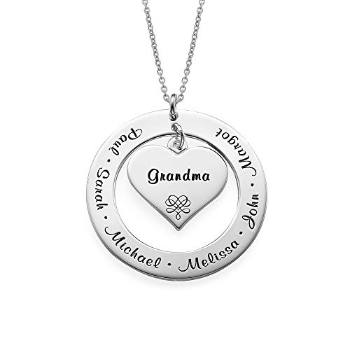 MYKA-Personalized-Grandma-Mom-Engraved-Heart-Shaped-Necklace-for-Woman-Her-Custom-Inscribed-Disc-Pendant-with-Names-Dainty-Gift-Jewelry-Nameplate-For-Mothers-Day-Christmas-Xmas-Summer-Birthday-925-Ste