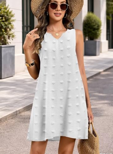 Image of QACOHU Women's Summer Sleeveless V Neck Mini Dress with Pockets Casual Sundress Beach Dresses for Women 2026