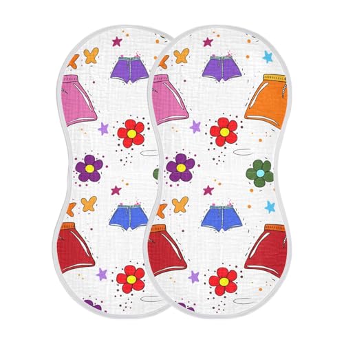Muslin Burp Cloth for Baby 4PCS Cartoon Floral Summer Shorts Super Absorbent Burping Cloths, Bibs for Newborn Boys Girls2