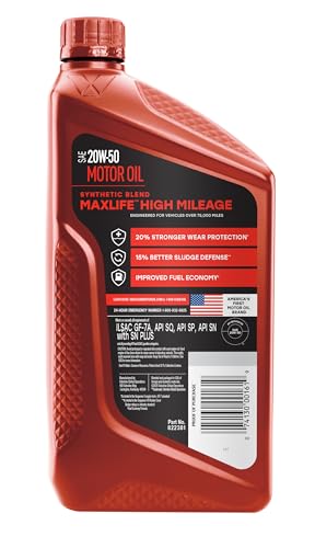Image of Valvoline High Mileage with MaxLife Technology SAE 20W-50 Synthetic Blend Motor Oil 1 QT, Case of 6