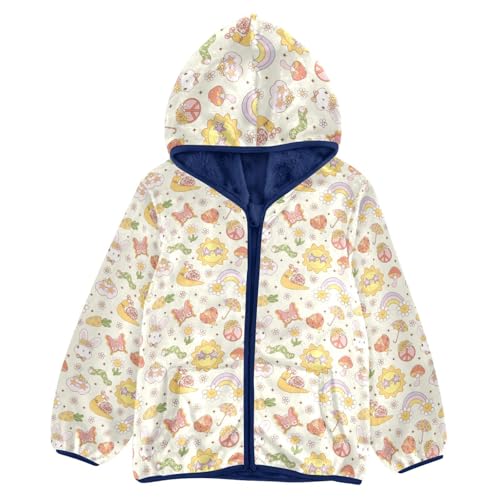 Retro Groovy Doodle Girls Fleece Jacket Girls Fall Jacket Girls Zip Up Hoodie Girls Sherpa Jacket 2-10T