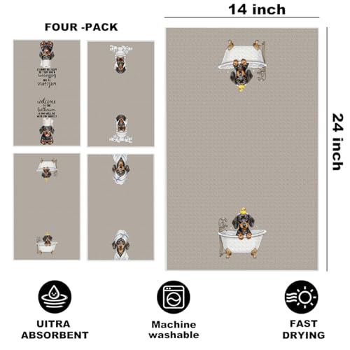 Image of 4 Pcs Funny Dachshund Hand Towel for Bathroom 24x14 Inch, Dachshund Gifts Reusable Dish Cloth Towel, Waffle Weave Hand Towels for Toilet Home Bathroom Decor, Weiner Dog Gifts for Women Mom Friend