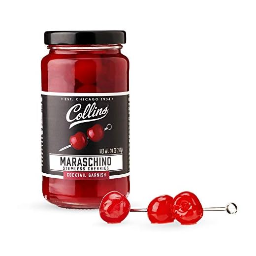 Collins Stemless Maraschino Cherries, Garnish for Cocktails, Desserts, Manhattans, and Old Fashioned, Gourmet Snacking Cherries for Home and Bar, 10oz