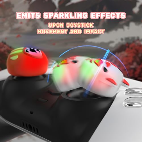 Image of PlayVital Cute Universal Illuminated LED Thumbstick Grips for ps5, for ps4, Joystick Caps for Xbox Series X|S, for Xbox One, Switch Pro Controllers, Joystick Protection - Daruma & Kitsune