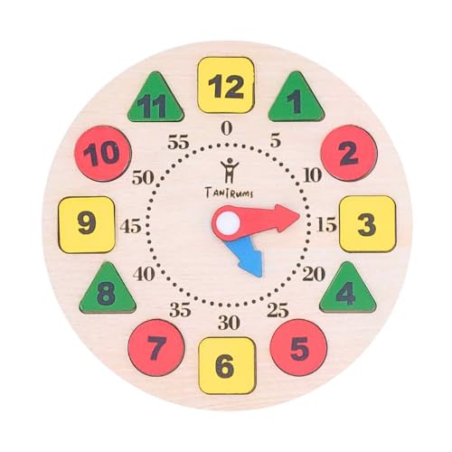 Image of Tantrums Wooden Learning Clock for Kids, Educational Time Teaching Toy, Shape Color Sorting Number Blocks, Montessori Early Learning