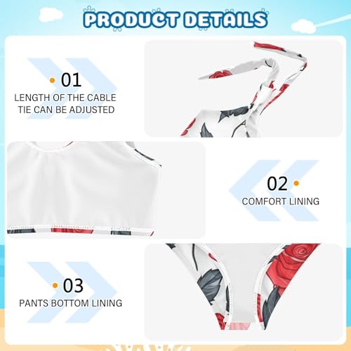 KLL Floral Pattern Red Roses Girls' Two Pieces Bikini Sets Beach Swimsuits Swimwear Adjustable Shoulder Strap4