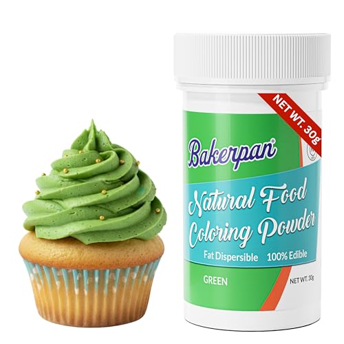 Image of Bakerpan Green Food Coloring Powder for Baking - 30g Oil Based, Artificial Dye-Free, Plant-Based, Kosher, Gluten-Free - For Buttercream, Chocolate, Candy & Cakes
