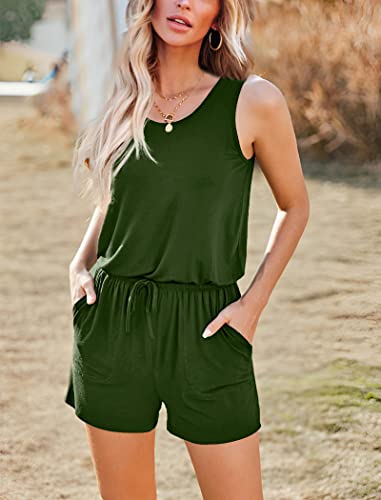 Image of ADOME Rompers for Women Summer Sleeveless Scoop Neck Tank Top Casual Short Jumpsuit Rompers with Pockets
