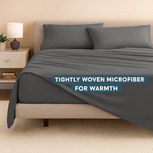 Image of Microfiber Bed Sheet - Hotel Luxury 1800 Series | Ultra-Soft Wrinkle-Free Single Size Bedding - Dark Grey Solid, Easy Care