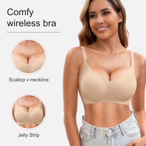 Image of Womens Seamless Tshirt Jelly Bras 3 Pack Wireless Comfy Bralettes | No Show under Clothes,Full Coverage,No underwire with Lightly Support for Small Chest,Removalble Fixed Pads