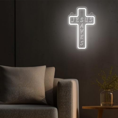 Image of Jesus Cross Neon Sign for Wall Decor, Attivolife Light up Special Religional LED Lamp with Dim USB Powered, Unique Home Living Room Business Cafe Shop Bar Party Decor Birthday Christmas Day Gift