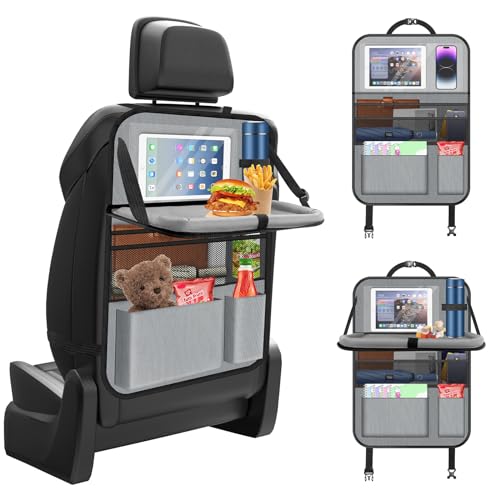 Image of Car Backseat Organizer with table Tray, 9 Storage Pockets Backseat Car Organizer with Tablet Holder, Back seat Organizer for Kids Road Trip Essentials Travel (1Pack)