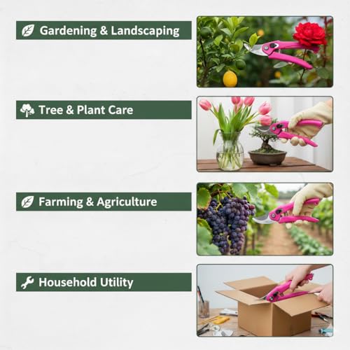 Image of Hand Pruner Cutter - 1 Piece (Pink Colour) | Heavy Duty Gardening Tools Grass Cutter, Plant Cutter for Home Garden, Wood Branch Trimmer, Garden Tools Accessories (Steel Blades, Assorted)