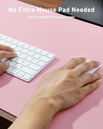 Image of Aothia Faux Leather Desk Mat - Large Mouse Pad, Non-Slip PU Leather Blotter, Waterproof Writing Surface for Office and Home (Fairy Pink, 63 inch x 24 inch)