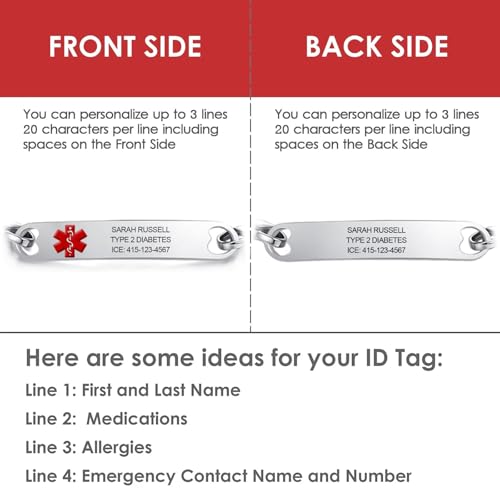 Custom Medical Alert ID Bracelets for Women & Men, Personalized ID Bracelets - 925 Sterling Silver/Stainless Steel Emergency Bracelet with Free Engraving, Adjustable 5 to 9.5 inches for Mother, Father4
