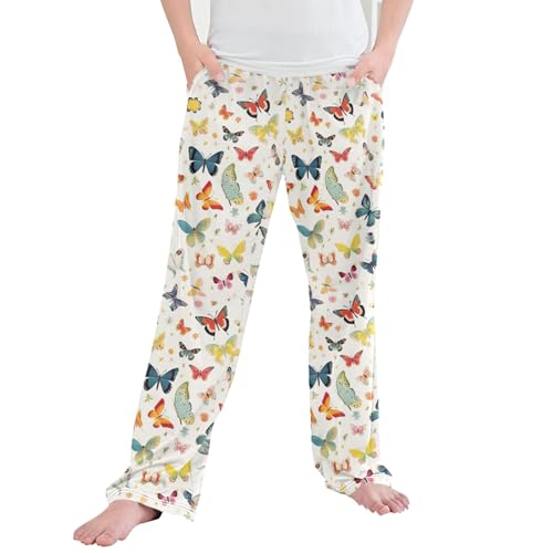 Butterfly Long Pajama Pants Elastic Waist PJ Bottoms with Pockets S A111153