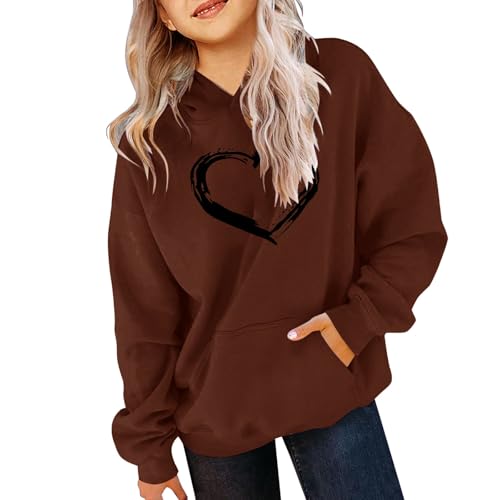 Generico Sudaderas con Capucha Ligero Cómoda Niña Hoodie Niñas y Niñas Casual Suave Sudaderas de Manga Larga Y2k Chica Streetwear Suéter con Bolsillos Color Sólido Deportivo Jersey Invierno, marrón