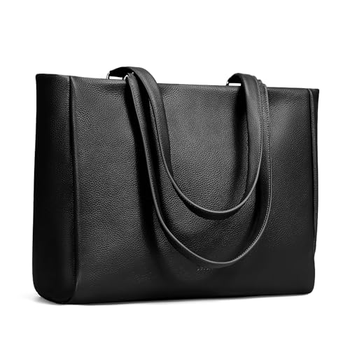 Image of befen Genuine Leather Work Tote Bag for Women with 15 inch Compartment | Real Leather, 15 inch Laptop Sleeve, Trolley Strap, Zipper, Cup Holder