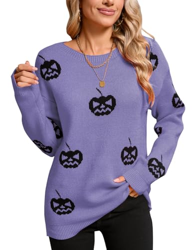 Women's Pullover Sweaters Long Sleeve Crew Neck Cute Multi-Hearts Knitted Casual Sweater