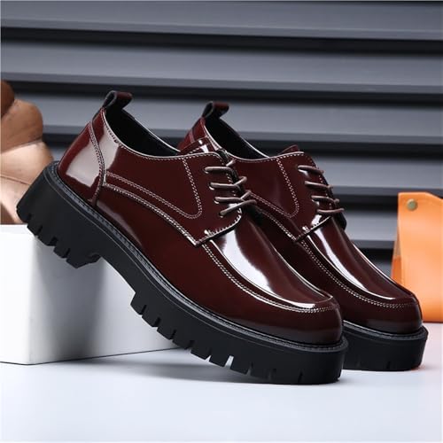 Men's Glossy Leather Oxford Shoes Thick Sole Lace Up Dress Shoes Stylish Barber Shoes Fashion Casual Business Shoes2