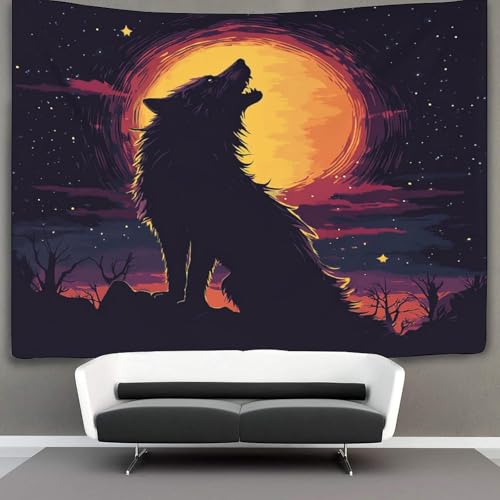 Couverture murale 3D loup grand format en polyester doux lavable - 3