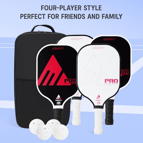 Image of AOBORTY Pickleball Paddles 4 Pack - USAPA Light Graphite Premium Rackets Fiber Face & Polymer Honeycomb Core Pickleball Set with 4 Outdoor Indoor Balls Including Portable Carry Bag