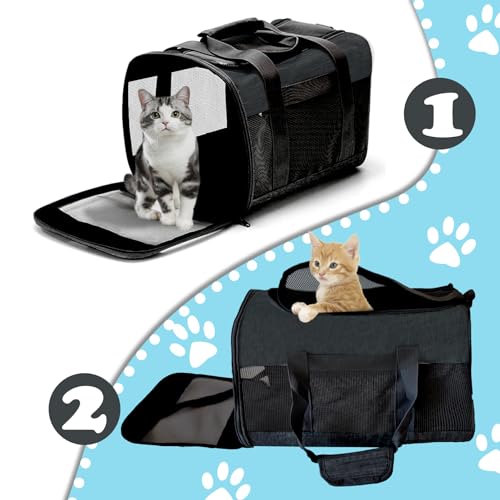 Image of Travel Carrier for Cats,Cat Soft-Sided Carriers Ventilated Breathable Foldable Kitten Carrier Soft Airline Approved Carrier for Small Dogs Kitty Puppies Under to 12 Lb(Black)