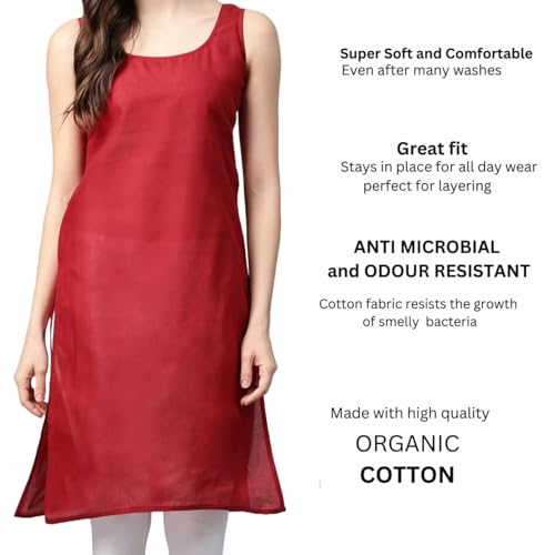 Image of Women's Sleeveless Cotton Inner Slip Dress Round Neck Soft Comfortable Fit Full Length Camisole Innerwear Summer top Undergarment for Girls