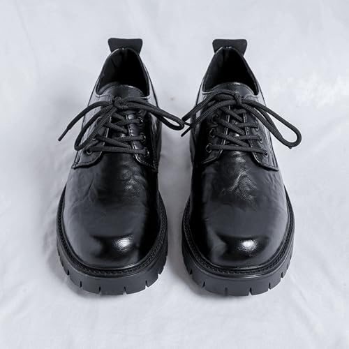 Men's Matte Black Platform Derby Oxfords Shoes Casual Lace-Up Lug Sole Lightweight Business Casual Dress Shoes Comfortable Formal Work Wedding Shoes2