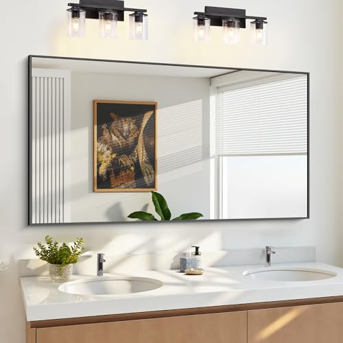 KOCUUY 30x55 Inch Large Black Wall Mounted Mirror,Aluminum Framed Decorative