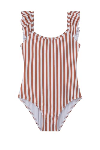 Image of Gottex Kids Sweet Stripe Square Neck Ruffle One Piece Swimsuit Chlorine Resistant and Built-in UPF UV Protection