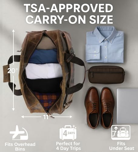 Image of Rustic Town Leather Duffle Bag for Travel with Shoe Pocket- Versatile Gym, Sports Travel Bag for Luggage - Carry on Duffel Travelling Bag - Ideal Gift for Men & Women