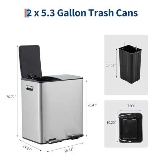 Caneca de basura rectangular de acero inoxidable doble 40 litros miniatura 2