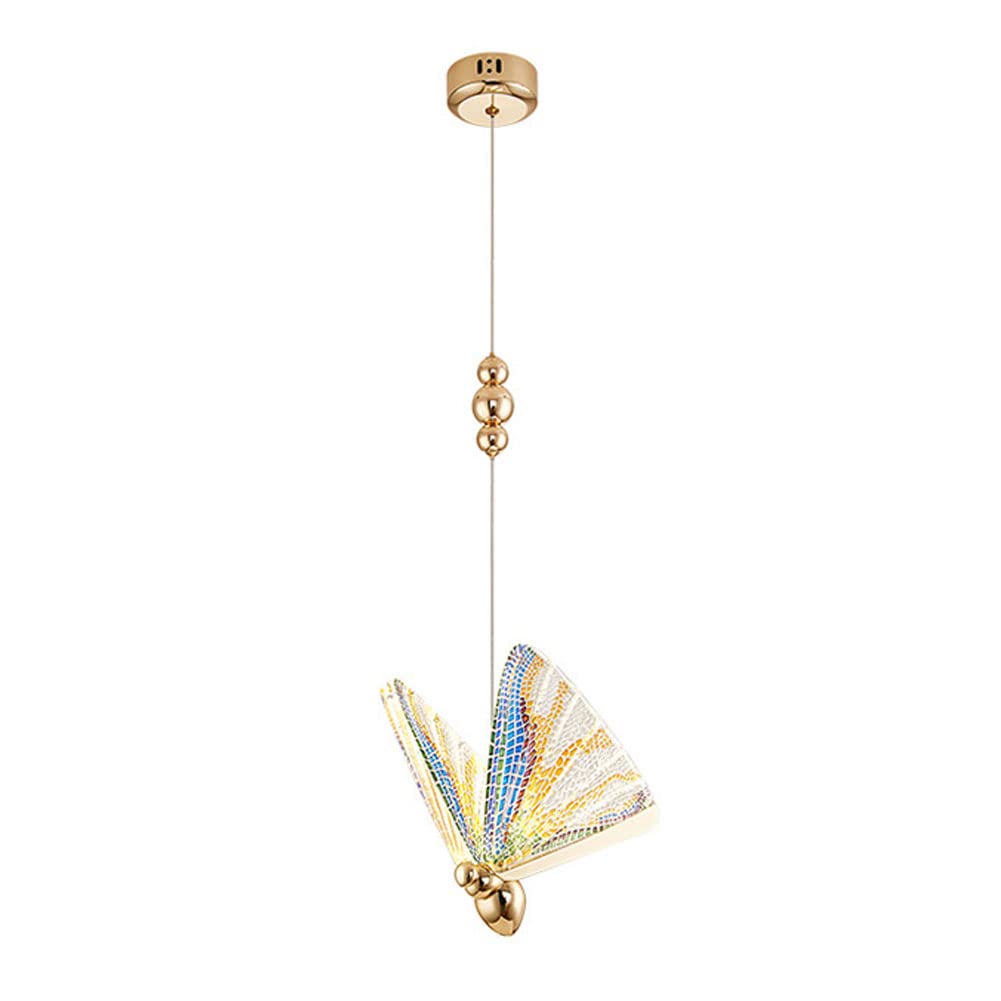 Suspension luminaire papillon doré pour éclairer un salon sombre avec lumière neutre