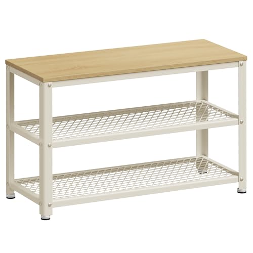 VASAGLE Banco Zapatero, Zapatero con Banco, Banco para Zapatos, Organizador con 2 Estantes, 30 x 73 x 45 cm, para Pasillo Sala de Estar, Acero, Industrial, Beige Roble y Blanco Clásico LBS073W09