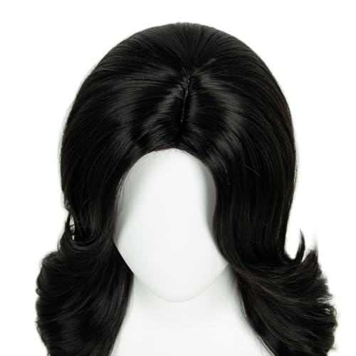 Image of 70s Brown Highlight Disco Wig Farrah Fawcett Wigs for Women Lady Natural Synthetic Full Wigs Vintage Cosplay Costume Hair Wig (Natural black)