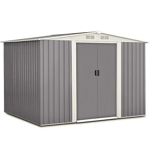 Goplus® Galvanized Steel Storage Shed, Outdoor 6 x 8 Ft Heavy Duty Tool House W/Sliding Door for Garden Lawn Yard(Gray) Goplus® Galvanized Steel Storage Shed, Outdoor 6 x 8 Ft Heavy Duty Tool House W/Sliding Door for Garden Lawn Yard(Gray)