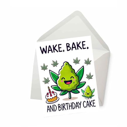 PICTURE THIS PRINTS Wake, Bake, and Birthday Cake Greeting Card, Funny Cannabis-Themed...