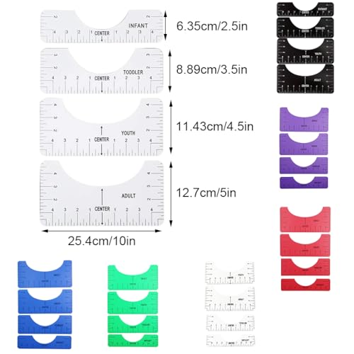 Juego de 2 reglas de alineación de camisetas de 4 unidades, tabla guía, dibujo, manualidades, medición, para jóvenes, accesorios de costura, color blanco