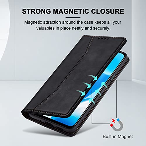 Image of Jasonyu Flip Wallet Case for OnePlus Nord N200 5G,Leather Magnetic Folio Cover with Card Holder,Kickstand - TPU Shockproof Durable Protective Phone Case,Black