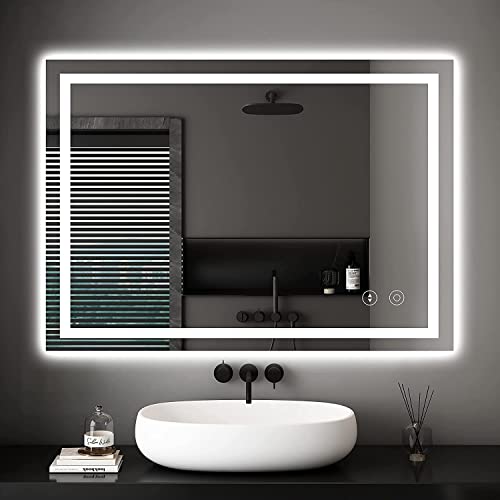 Dripex Miroir de Salle de Bain avec Éclairage, Miroir Mural LED, Dimmable à 3 Couleurs de Lumière, Miroir de Salle de Bain Réglable avec Éclairage, Anti-Buée - 50 x 70 cm (Dimmable + 3 Couleurs)
