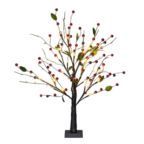 Arbre Illuminé Baies Rouges Fleuries | Décor De Noël Éclairé | Arbre De Décoration De Table pour Les Fêtes | pour Appartement Bureau Restaurant Salon Chambre Cheminée Célébrations