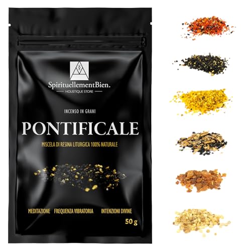 Incenso Pontificale in Grani resina 100% Naturale incenso Religioso cristiano per incensiere o Brucia Profumo senza Oli Essenziali 50 GR Incenso Purificazione - Frequenza Vibratoria - Meditazione