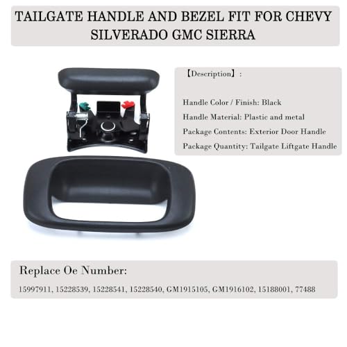 Gaoyeer Tailgate Handle Latch and Bezel Trim with 2 Pairs Rod Clips fit for 1999-2007 Chevy Silverado GMC Sierra 1500 2500 3500 | Replaces# 15997911, 15228539, 15228541, 15228540, 77488