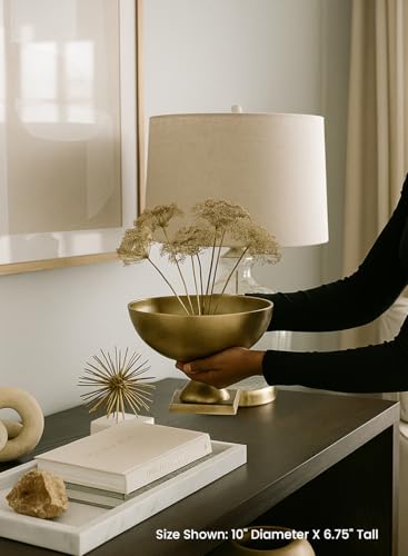 Serene Spaces Living Large Antique Brass Pedestal Bowl - Vintage Wedding Centerpiece and Flower Vase for Dining Table, Entryway Decor, 10" Diameter & 6.75" Tall by Serene Spaces Living - Image 13