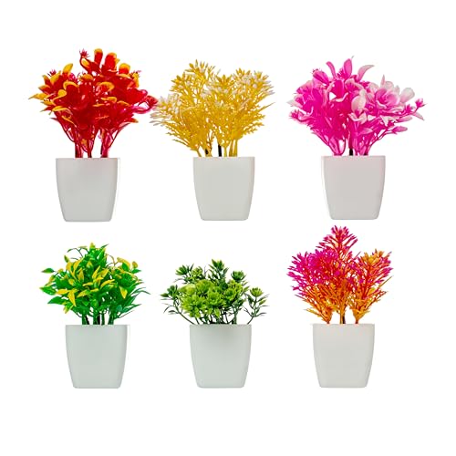 Image of JH Gallery Artificial Plants with Pot - Realistic Look, Durable Home Decor, Perfect Home Decoration Items for Living Room, Hall and Bedroom. Flower Pot for Stylish Interiors (Pack of 6)
