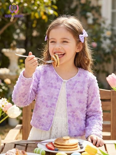 Image of Girls Cotton Knit Shrug Cardigan with Long Sleeve Ruffle Hem